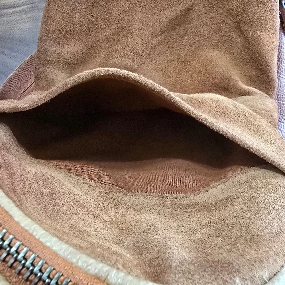 We The Free Free People Leather Sling Backpack Women Tan Brown Boho Triangle Bag